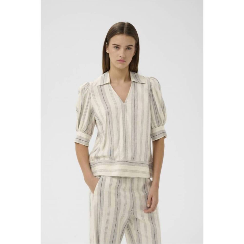NEW INWEAR edith linen mix blouse in mattress stripe